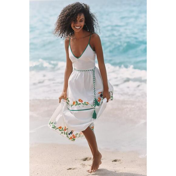 Anthropologie Dresses & Skirts - New Anthropologie Celandine Floral Embroidered Midi Dress $148 LARGE Ivory Cord